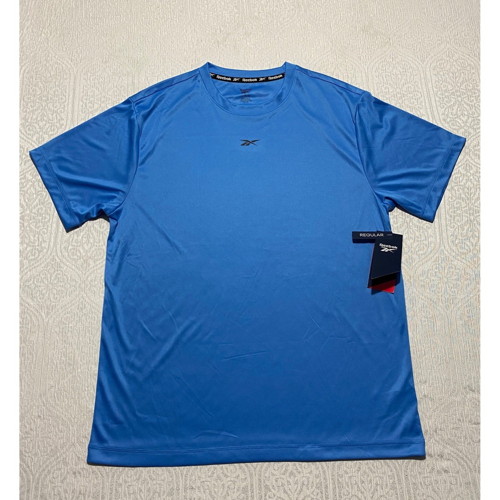 Reebok Tech Training Performance Mens Size L Blue Athletic T-Shirt Center Vector